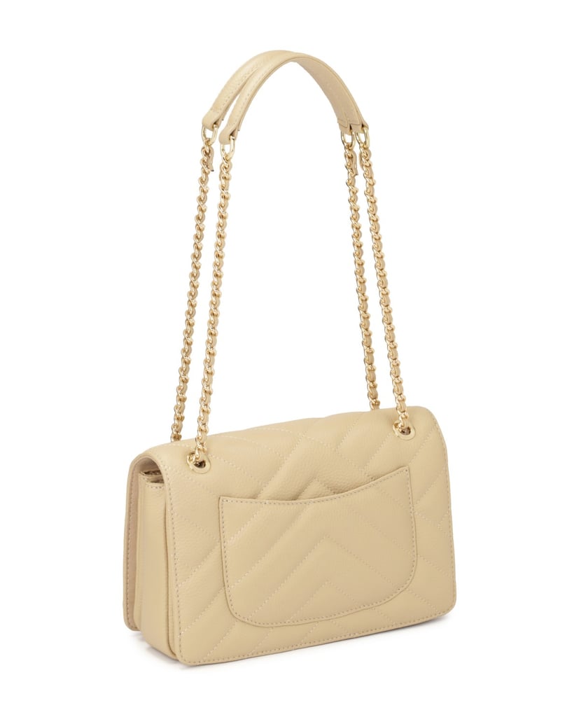 Kazar-Beigefarbene-Kettenhandtasche-mit-Ledereinsatz-beige