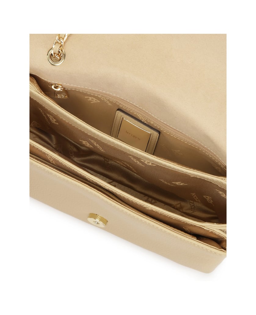 Kazar-Beigefarbene-Kettenhandtasche-mit-Ledereinsatz-beige