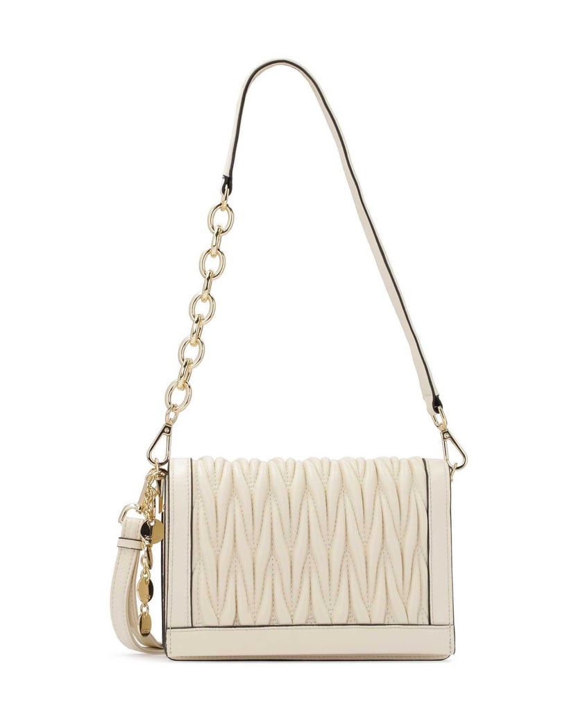 Kazar-Lederhandtasche-mit-dekorativer-Drapierung-auf-der-Klappe-weiss