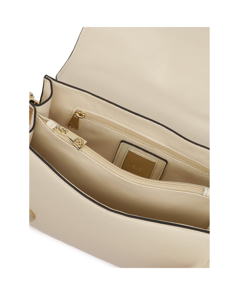 Kazar-Lederhandtasche-mit-dekorativer-Drapierung-auf-der-Klappe-weiss