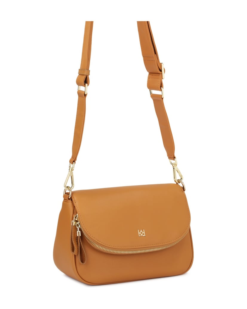 Kazar-Kleine-Lederhandtasche-an-einem-breiten-Riemen-camel