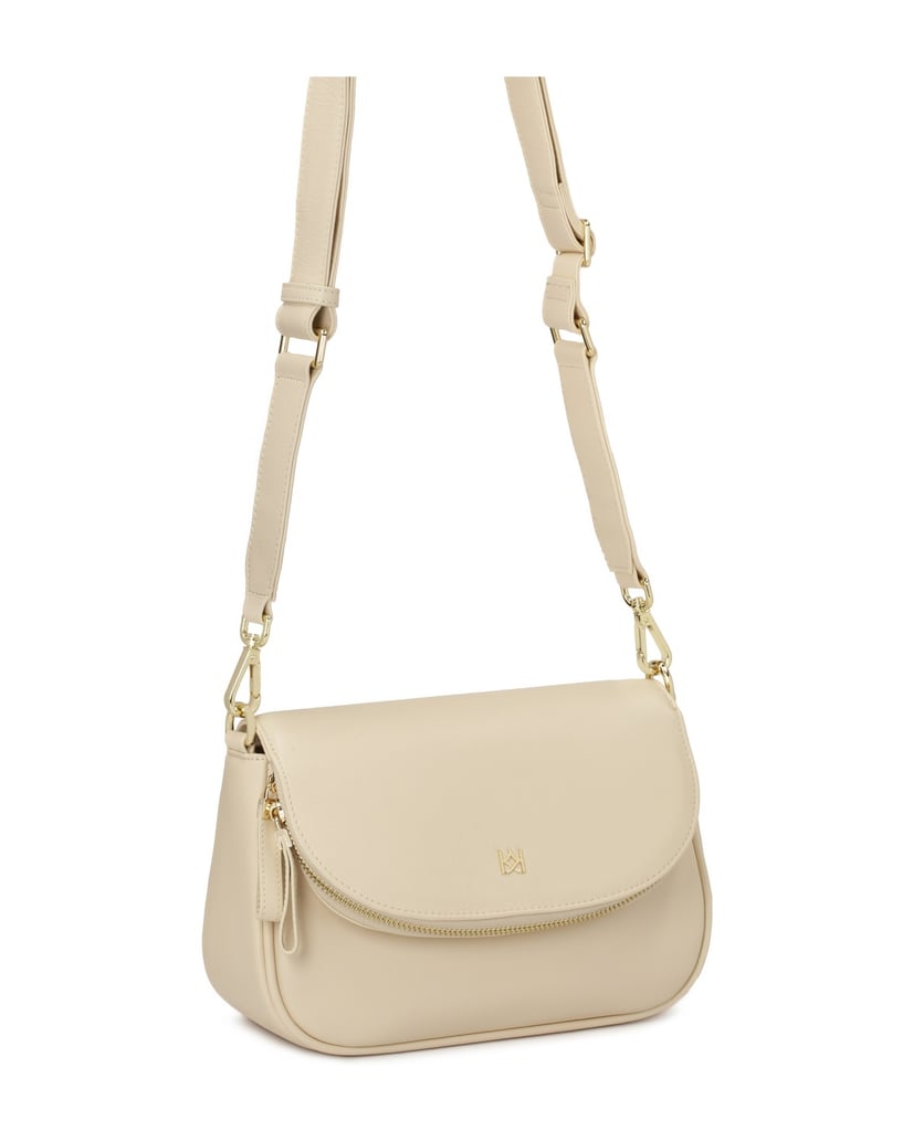 Kazar-Cremefarbene-Handtasche-mit-einer-Tasche-in-der-Klappe-weiss