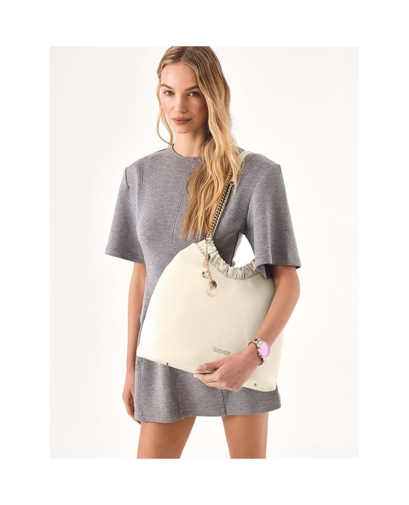 Kazar-Cremefarbene-Handtasche-mit-lockerem-Schnitt-und-zwei-Henkeln-weiss