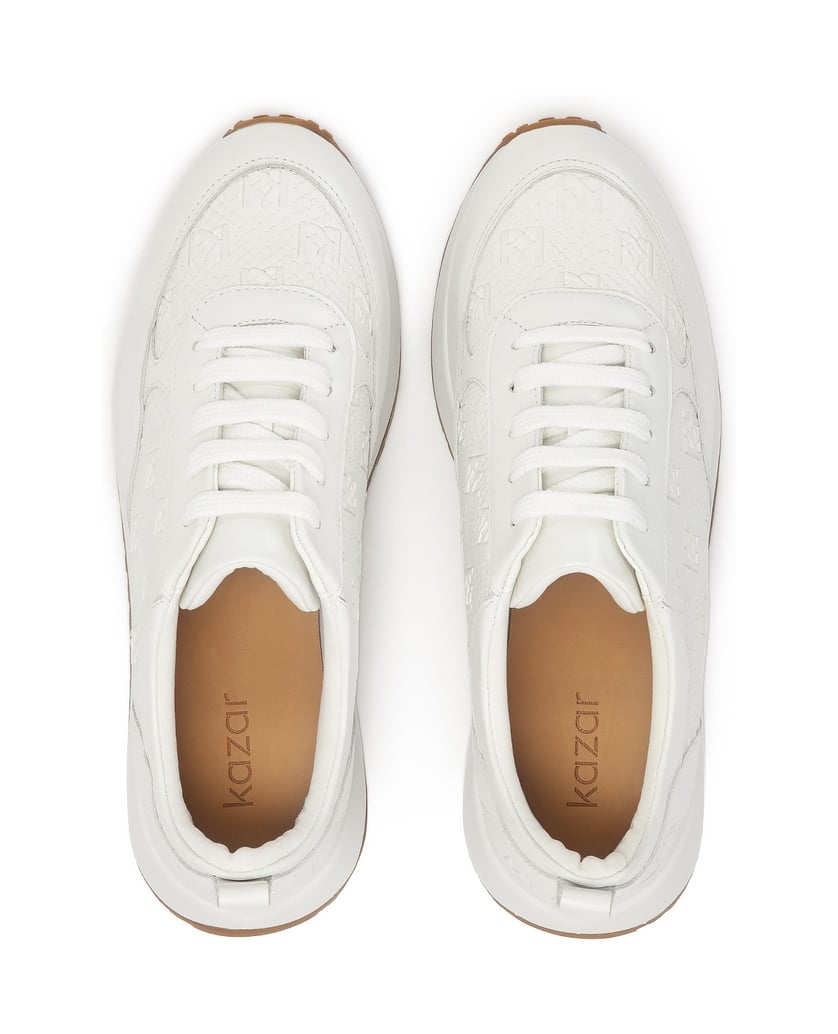 Kazar-Weiße-Leder-Kombi-Sneakers-mit-Monogramm-weiss
