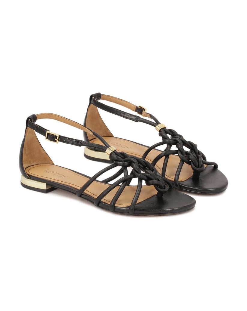 Kazar-Schwarze-flache-Sandalen-mit-goldenem-Absatz-schwarz