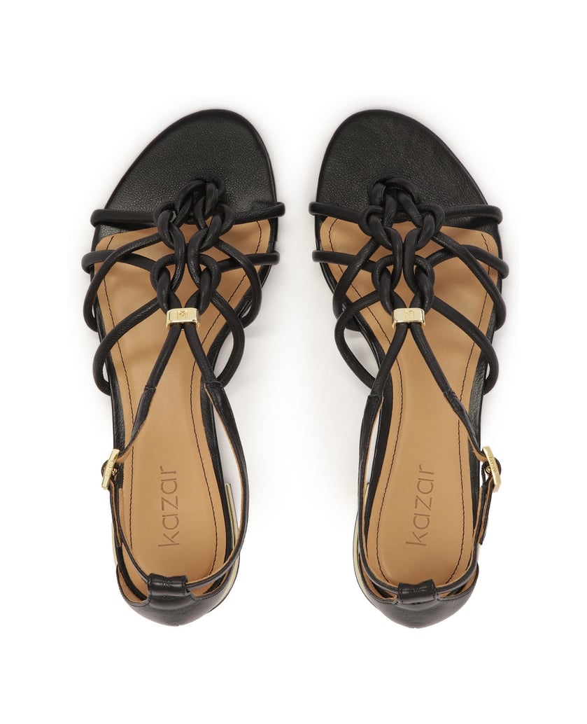 Kazar-Schwarze-flache-Sandalen-mit-goldenem-Absatz-schwarz