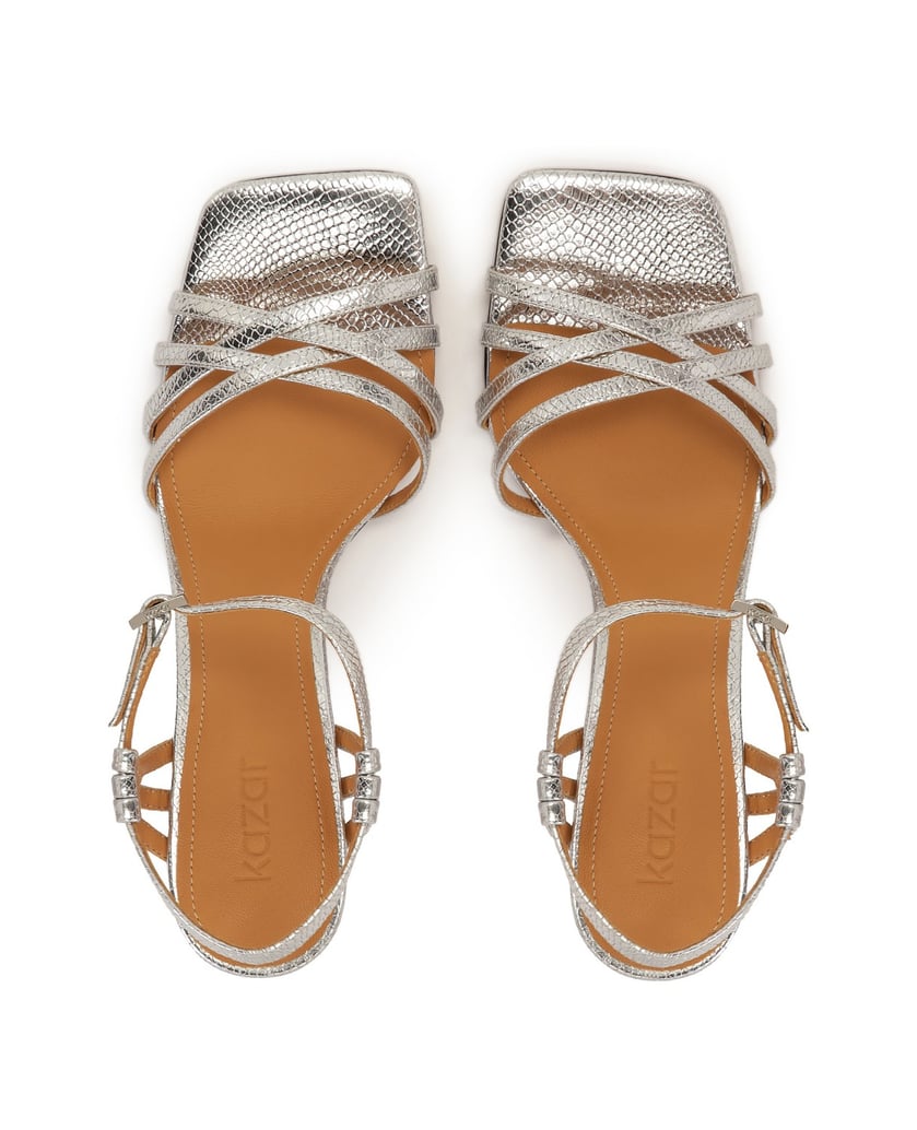 Kazar-Stiletto-Sandalen-aus-geprägtem-Leder-in-Silber-silber
