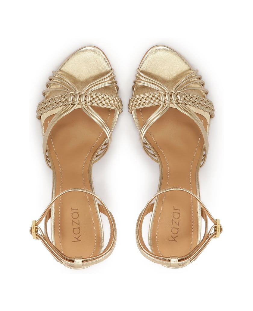 Kazar-Goldfarbene-Sandalen-mit-geflochtenem-Riemen-und-Knöchelverschluss-gold