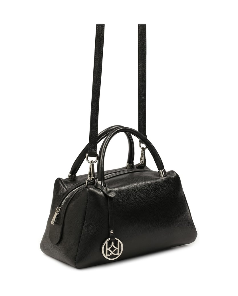 Kazar-Handtasche-aus-weichem-Leder-mit-Griffen-und-Riemen-schwarz