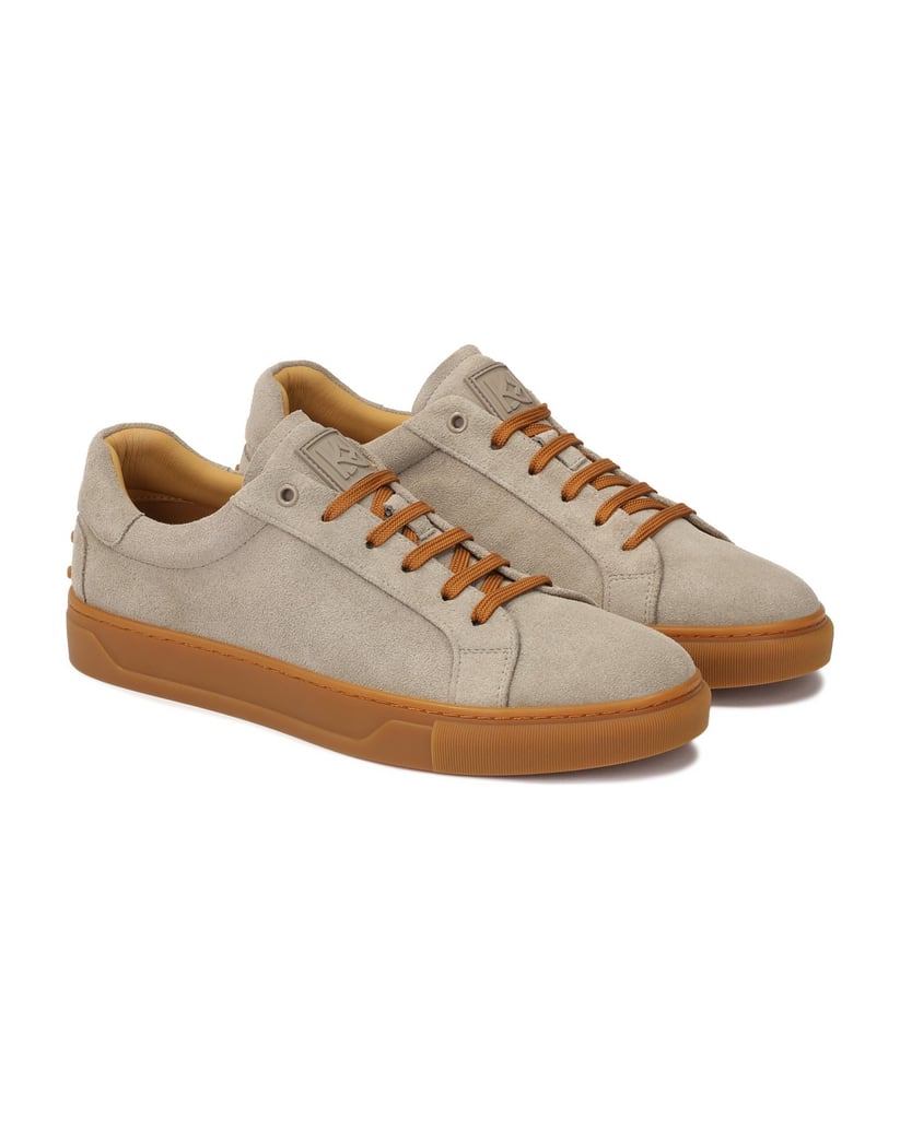 Kazar-Taupefarbene-Wildleder-Sneakers-mit-braunen-Accessoires-taupe