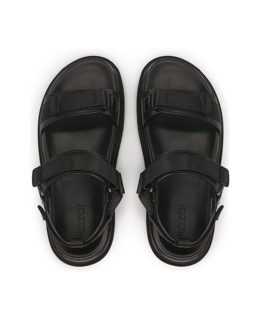 Kazar-Schwarze-Ledersandalen-mit-Klettverschlussriemen-schwarz
