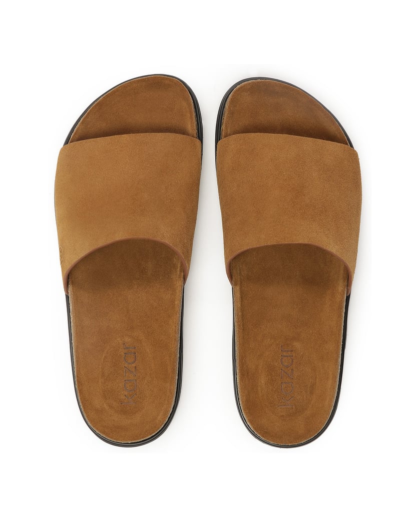 Kazar-Flip-Flops-aus-braunem-Wildleder-mit-Korksohle-braun
