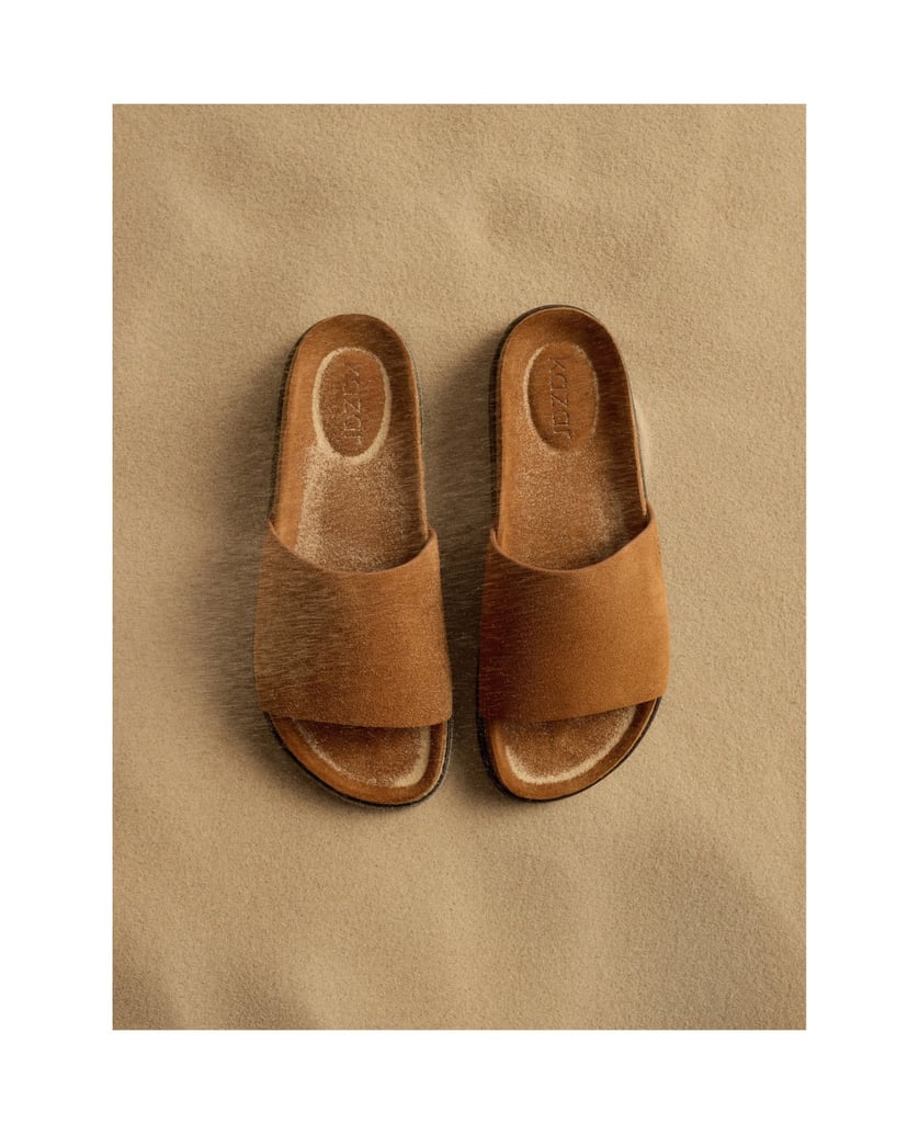 Kazar-Flip-Flops-aus-braunem-Wildleder-mit-Korksohle-braun