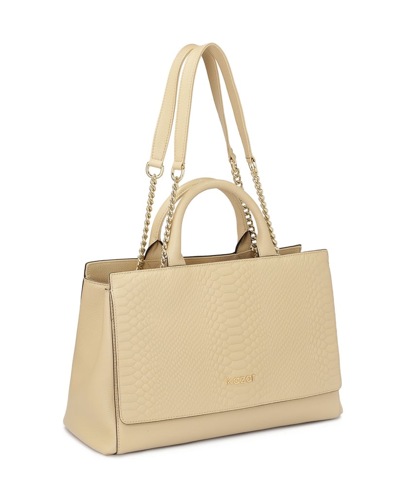 Kazar-Beigefarbene-Lederhandtasche-mit-Doppelgriffen-beige