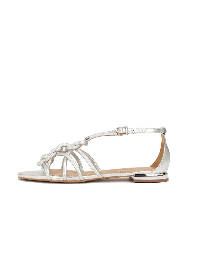 Kazar-Silberne-flache-Sandalen-mit-geflochtenen-Riemen-silber