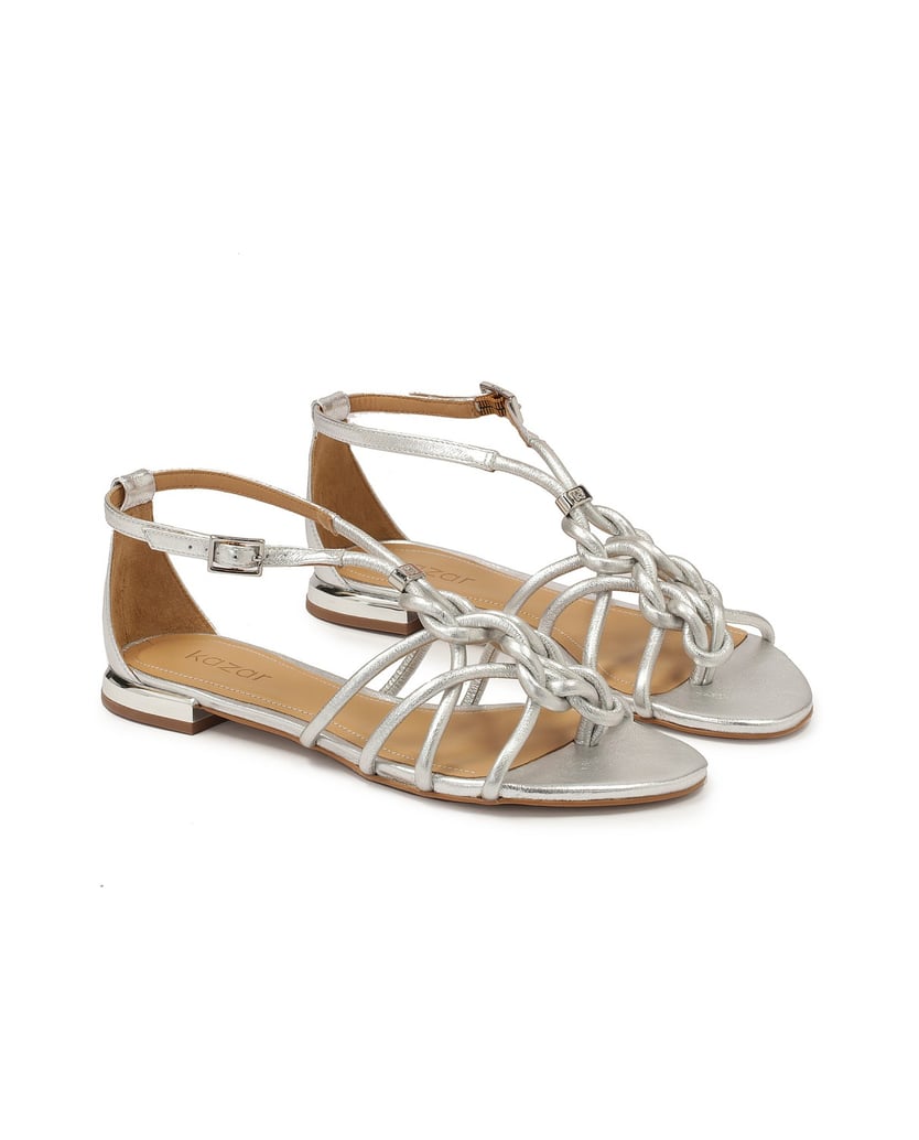 Kazar-Silberne-flache-Sandalen-mit-geflochtenen-Riemen-silber