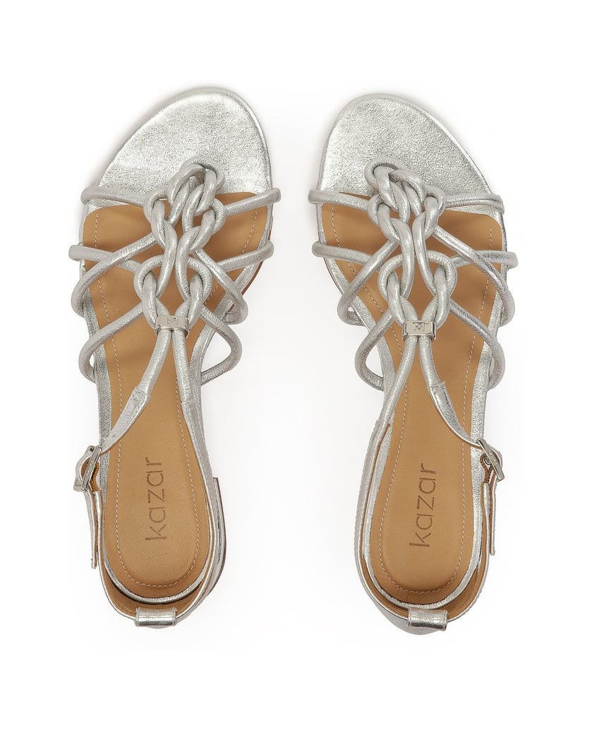 Kazar-Silberne-flache-Sandalen-mit-geflochtenen-Riemen-silber