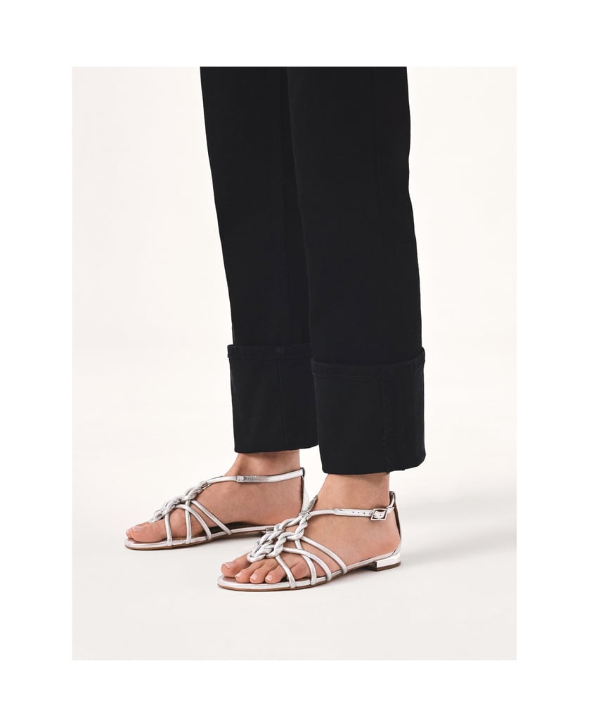 Kazar-Silberne-flache-Sandalen-mit-geflochtenen-Riemen-silber