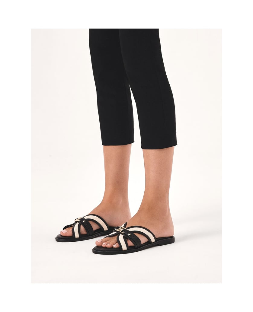 Kazar-Bequeme-Pantoletten-aus-Leder-und-Stoff-mit-flacher-Sohle-schwarz