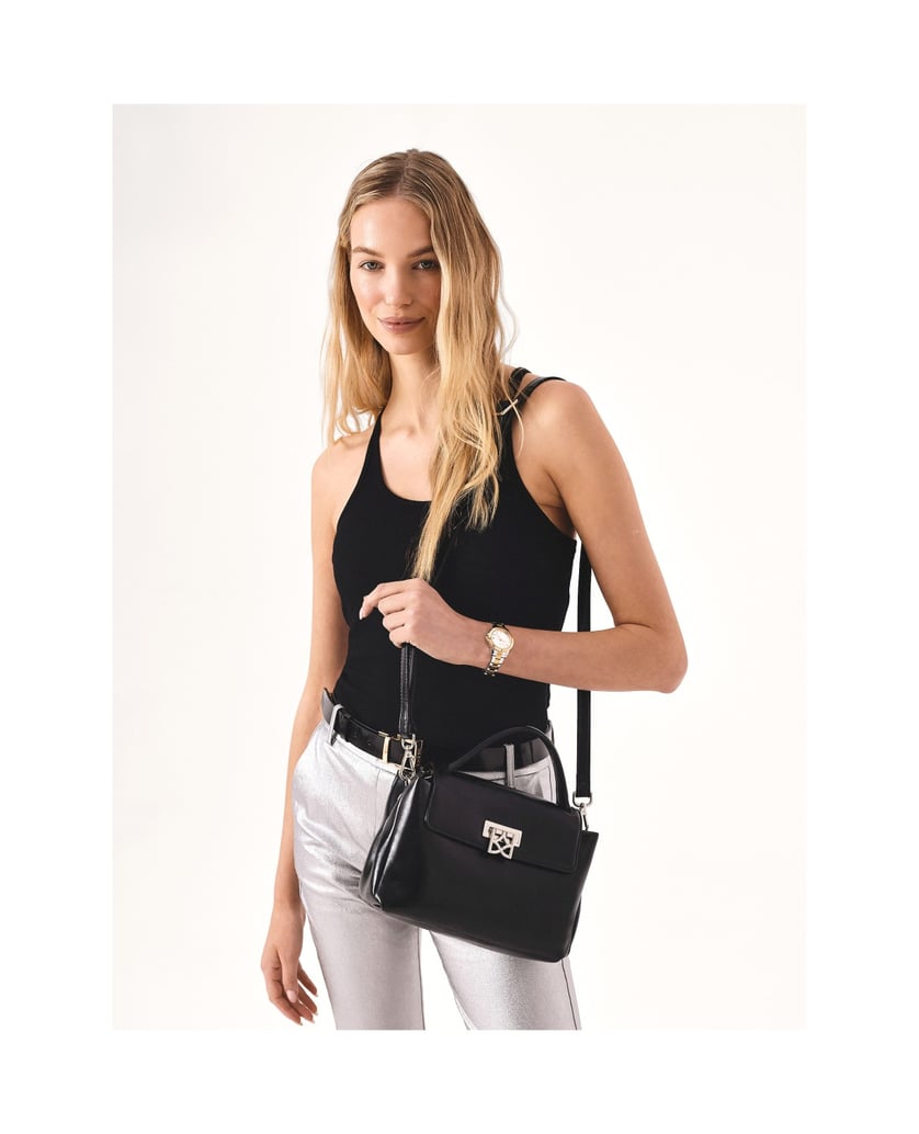 Kazar-Schwarze-Lederhandtasche-mit-Henkel-und-Riemen-schwarz