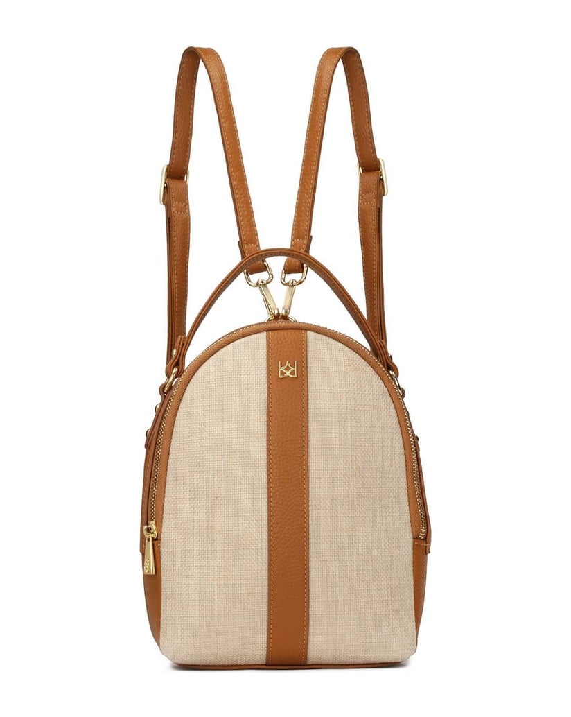 Kazar-Rucksack-aus-hellbraunem-Leder-und-beigem-Stoff-camel