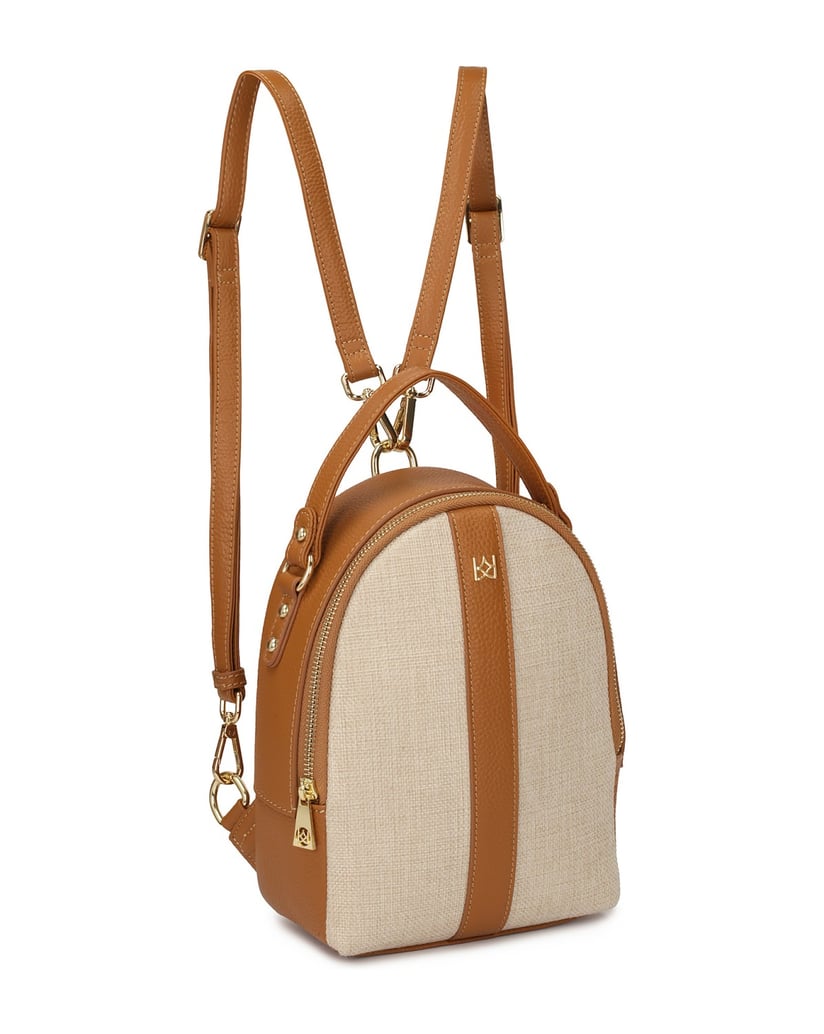 Kazar-Rucksack-aus-hellbraunem-Leder-und-beigem-Stoff-camel