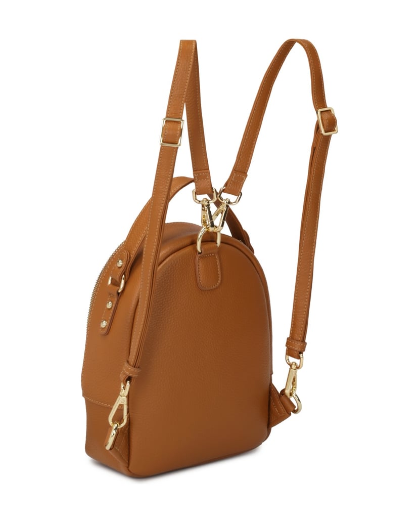 Kazar-Rucksack-aus-hellbraunem-Leder-und-beigem-Stoff-camel
