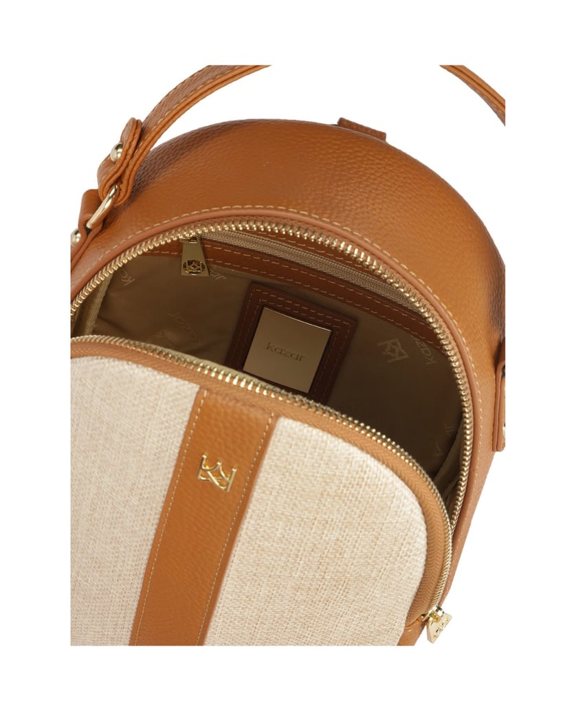 Kazar-Rucksack-aus-hellbraunem-Leder-und-beigem-Stoff-camel