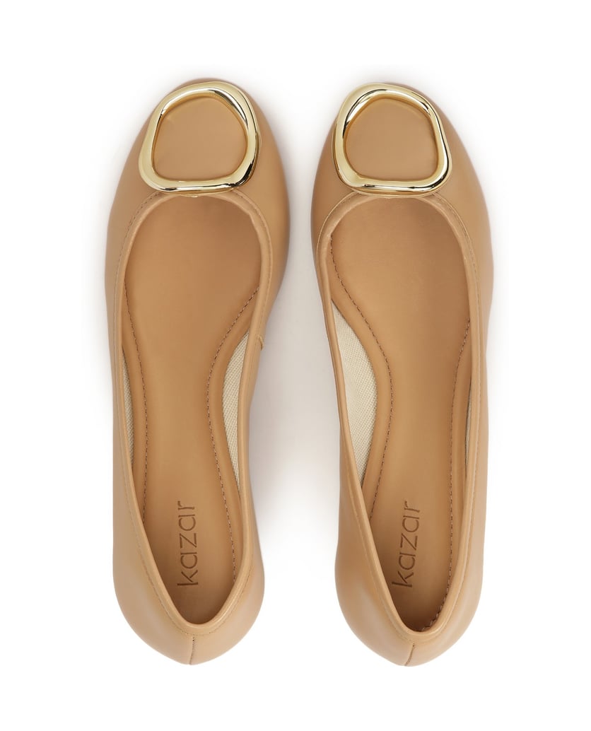 Kazar-Beige-Lederballerinas-mit-Metallverzierung-beige