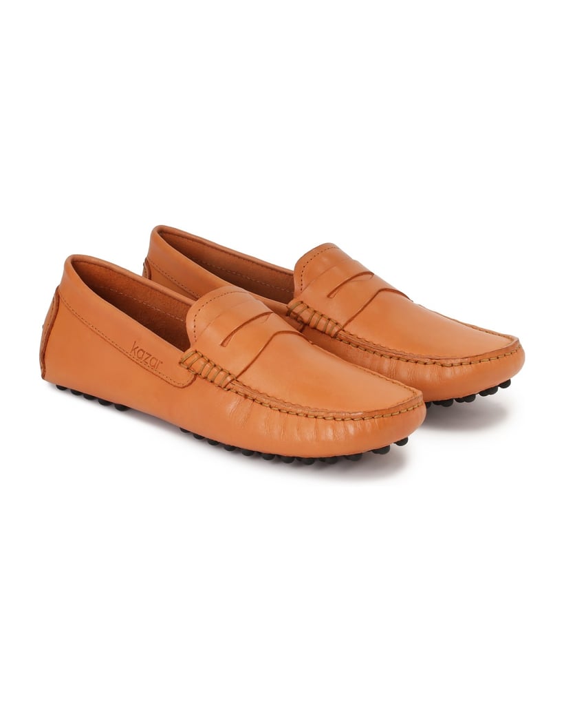 Kazar-Orangefarbene-Herrenmokassins-aus-Glattleder-orange