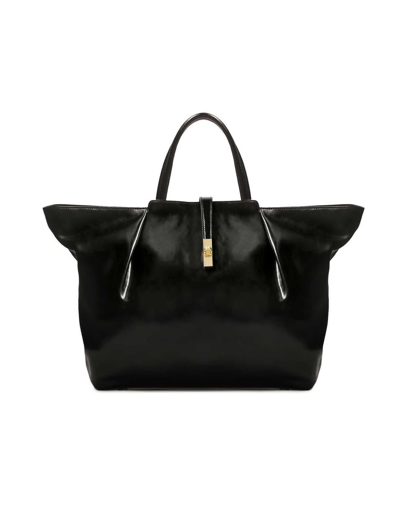 Kazar-Große-Handtasche-aus-Naturleder-mit-glänzender-Oberfläche-schwarz