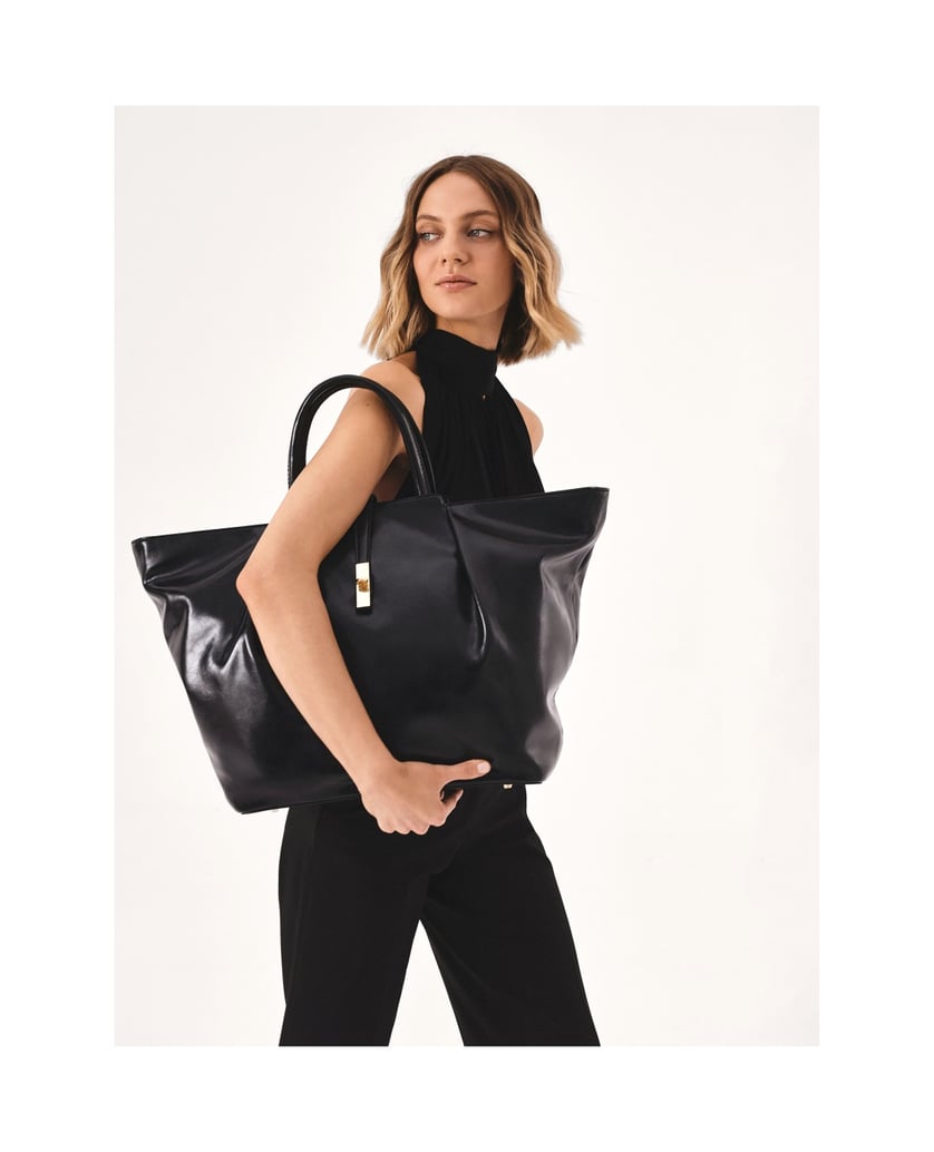 Kazar-Große-Handtasche-aus-Naturleder-mit-glänzender-Oberfläche-schwarz