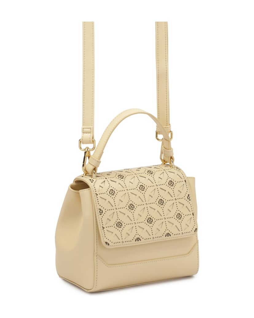 Kazar-Handtasche-mit-Klappe,-verziert-mit-durchbrochenem-Muster-weiss
