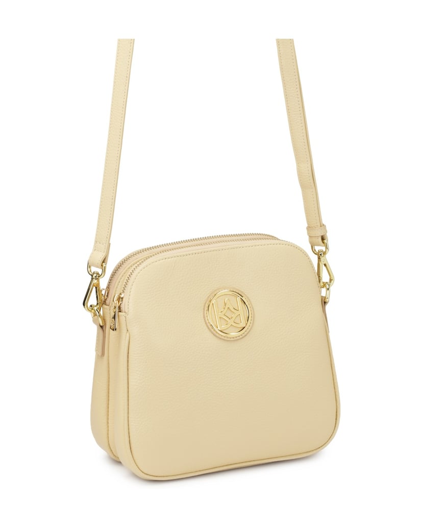 Kazar-Posttasche-aus-cremefarbenem-Leder-mit-zwei-Fächern-weiss
