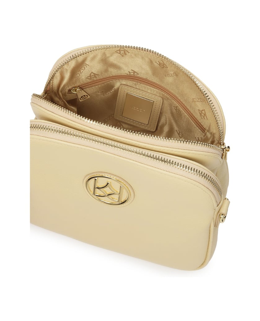 Kazar-Posttasche-aus-cremefarbenem-Leder-mit-zwei-Fächern-weiss