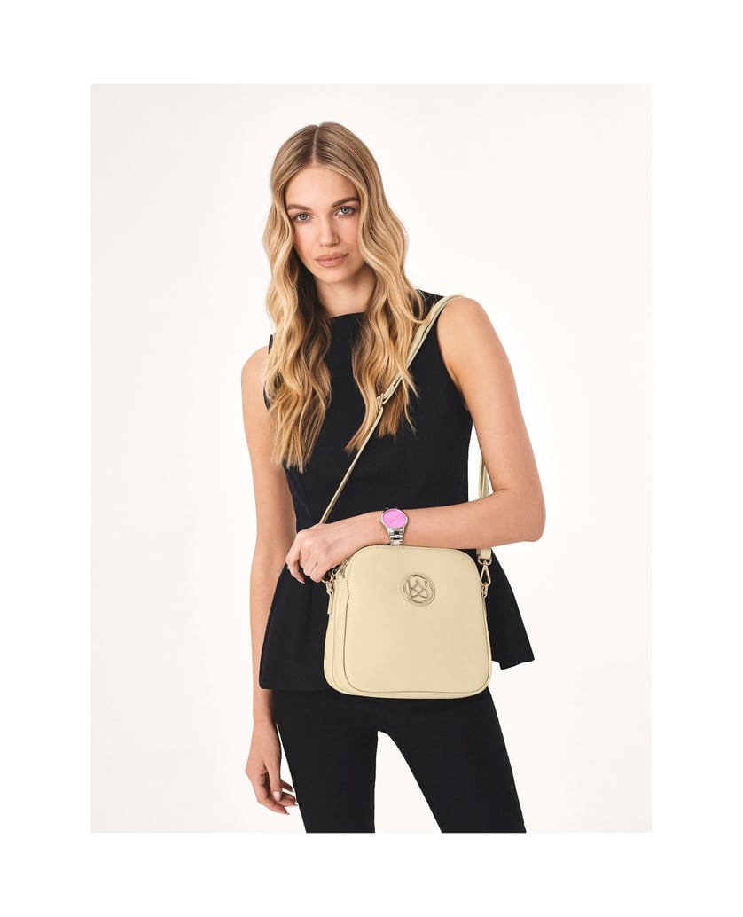 Kazar-Posttasche-aus-cremefarbenem-Leder-mit-zwei-Fächern-weiss