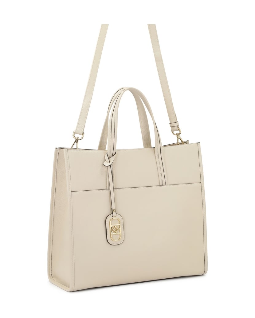 Kazar-Beigefarbene-Lederhandtasche-mit-zwei-Griffen-beige