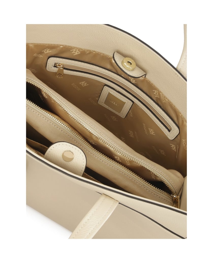 Kazar-Beigefarbene-Lederhandtasche-mit-zwei-Griffen-beige
