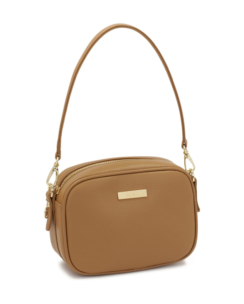 Kazar-Hellbraune-klassische-Handtasche-mit-Riemen-camel