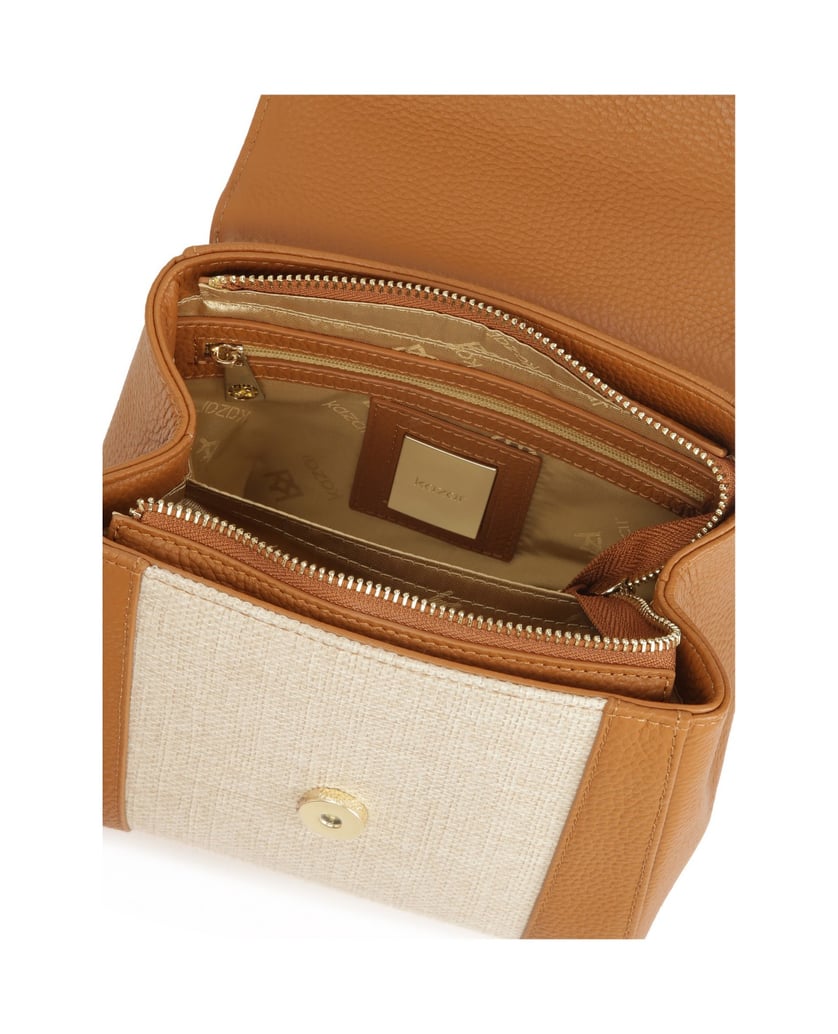 Kazar-Zweifarbige-Handtasche-aus-kombinierten-Materialien-camel