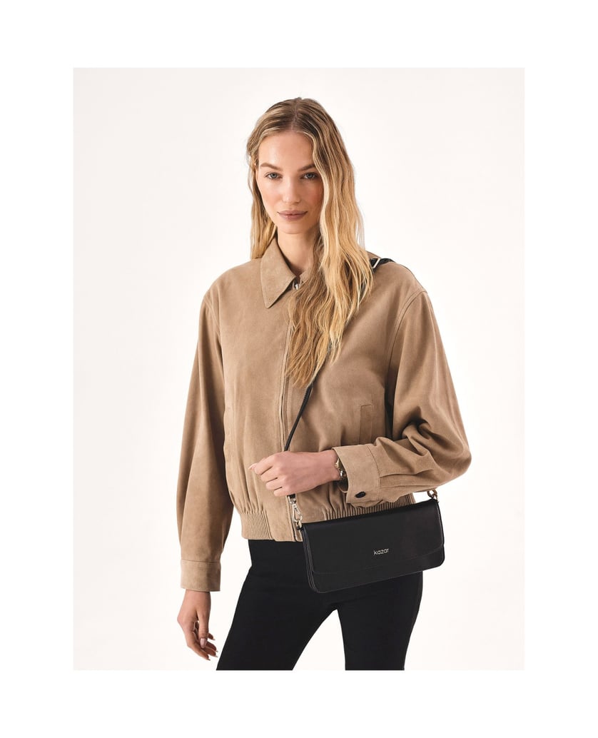 Kazar-Längliche-flache-Handtasche-mit-Klappe-schwarz