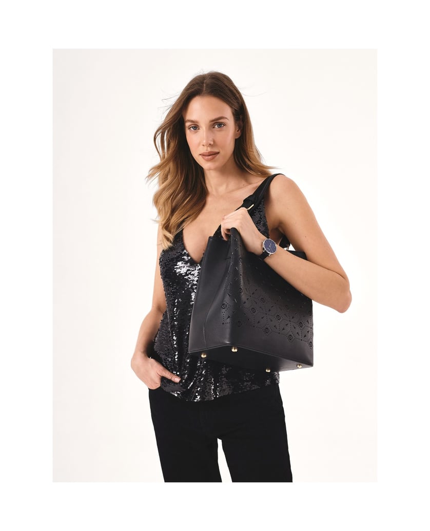 Kazar-Schwarze-Handtasche-mit-durchbrochener-Verzierung-schwarz