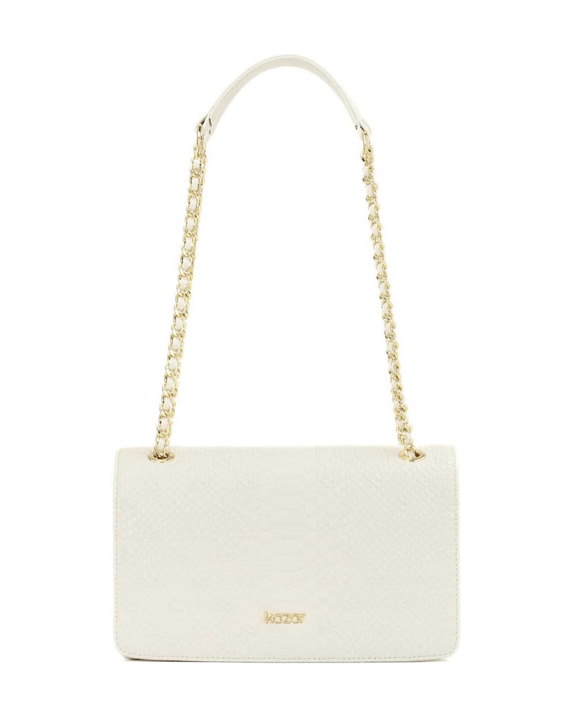 Kazar-Weiße-Lederhandtasche-mit-geprägter-Klappe-weiss