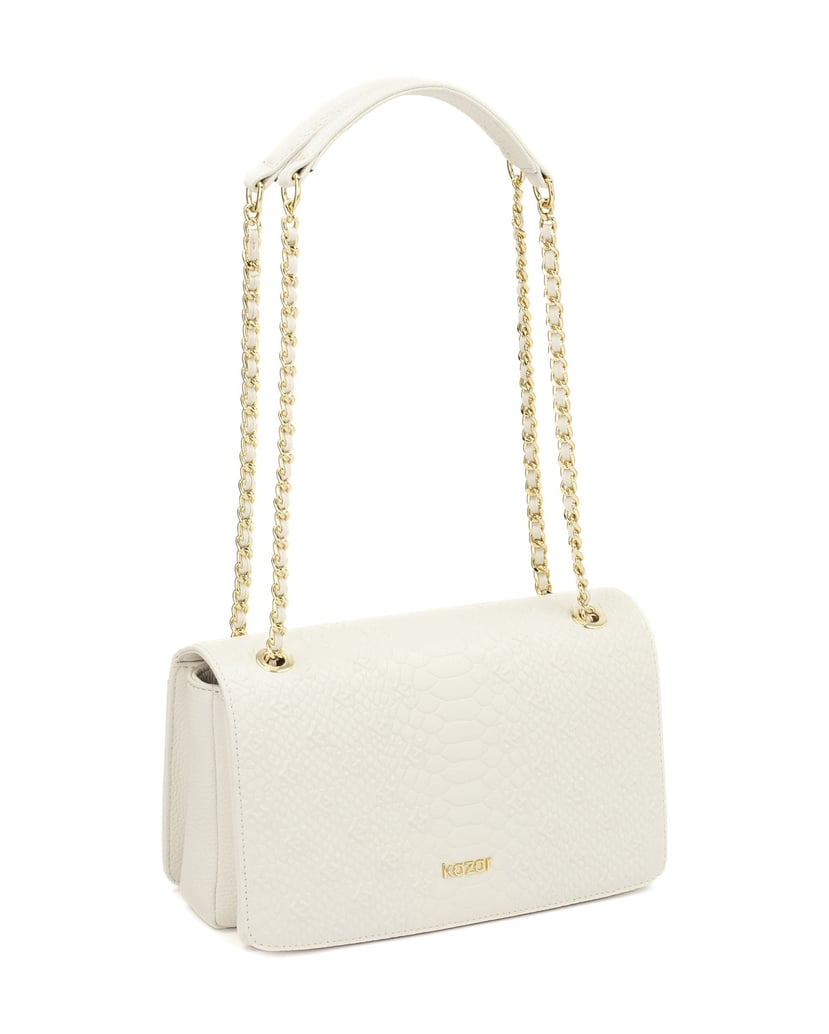 Kazar-Weiße-Lederhandtasche-mit-geprägter-Klappe-weiss
