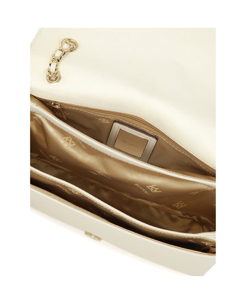 Kazar-Weiße-Lederhandtasche-mit-geprägter-Klappe-weiss