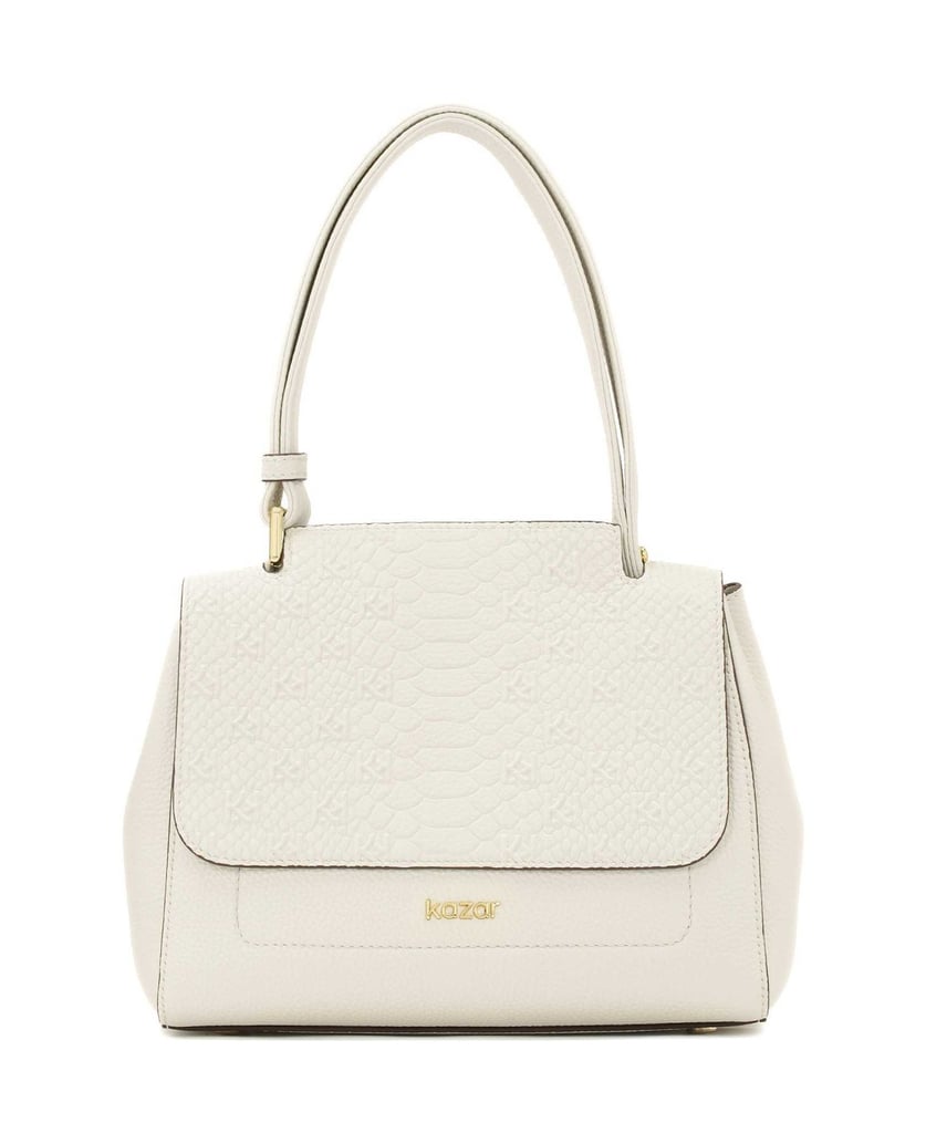 Kazar-Weiße-Handtasche-mit-Überschlag-mit-Prägemuster-weiss