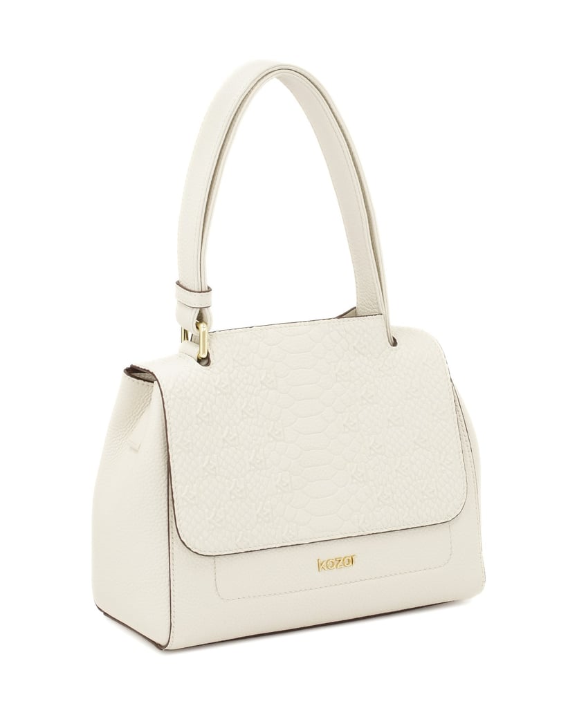 Kazar-Weiße-Handtasche-mit-Überschlag-mit-Prägemuster-weiss