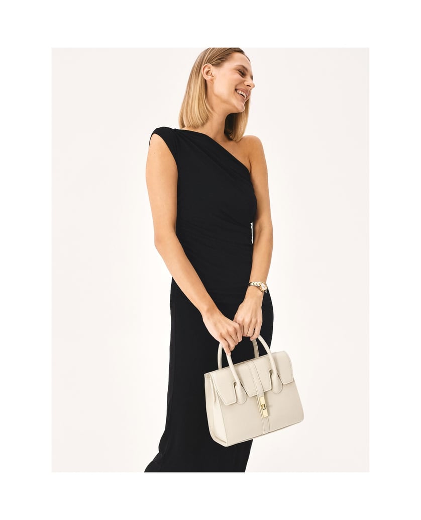 Kazar-Schicke-Lederhandtasche-mit-feiner-Klappe-weiss