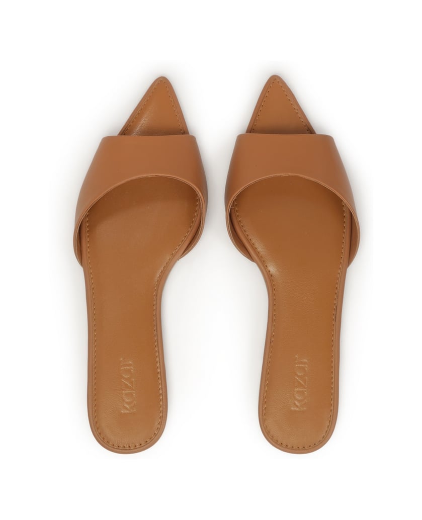 Kazar-Flache-Pantoletten-mit-spitzen-Nasen-camel