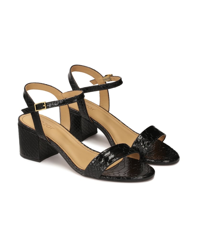 Kazar-Geprägte-Ledersandalen-auf-einem-breiten-Pfosten-schwarz